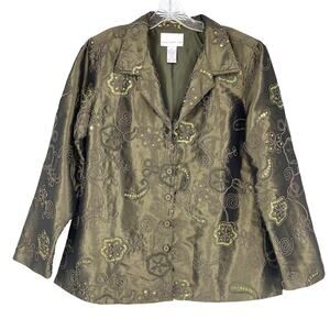 Susan Graver Olive Green Sequin Floral Blazer - Size L